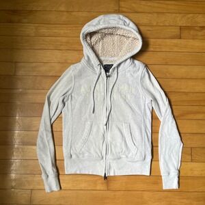Abercrombie & Fitch Womens XS Gray Sherpa Lined Hood Full Zip Logo Hoodie